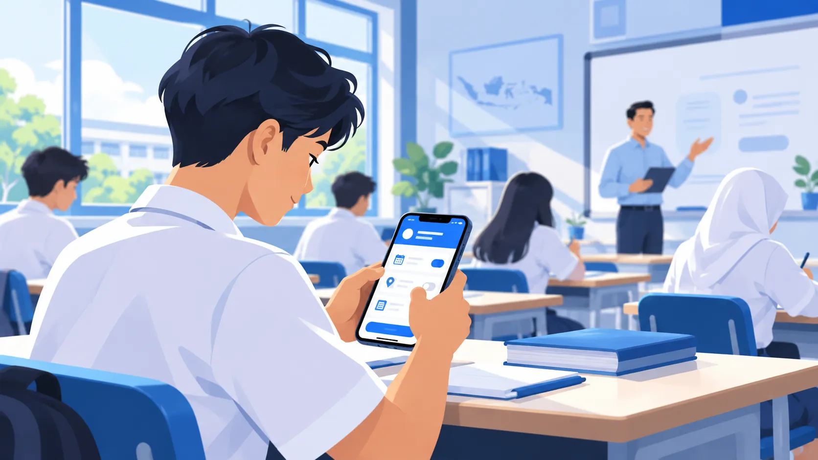 Siswa perwakilan kelas SMKN 2 Magetan mengisi jurnal e-JOLA dari ponsel di dalam kelas